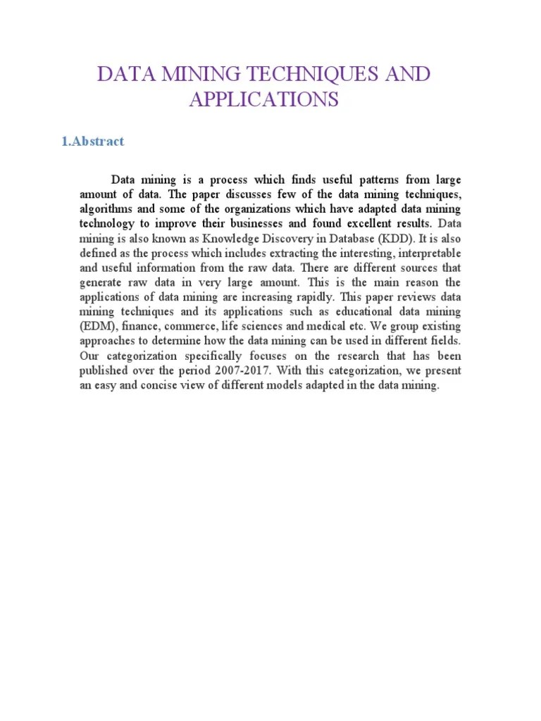 Data Mining Techniques And Applications | PDF | Statistical ...