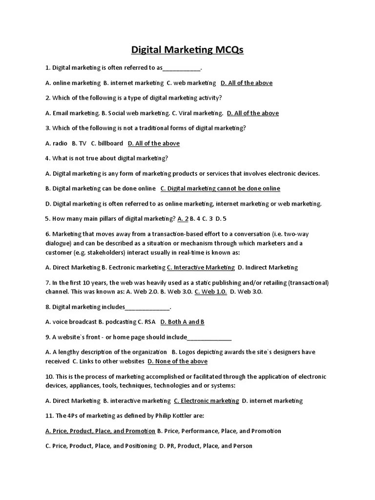 Digital Marketing MCQs | PDF | Search Engine Optimization | Advertising