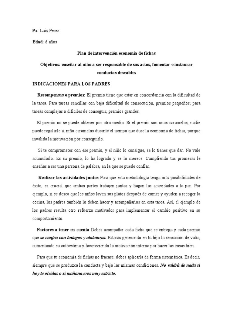 Plan De Economia De Fichas Luis | PDF | Motivación | Motivacional