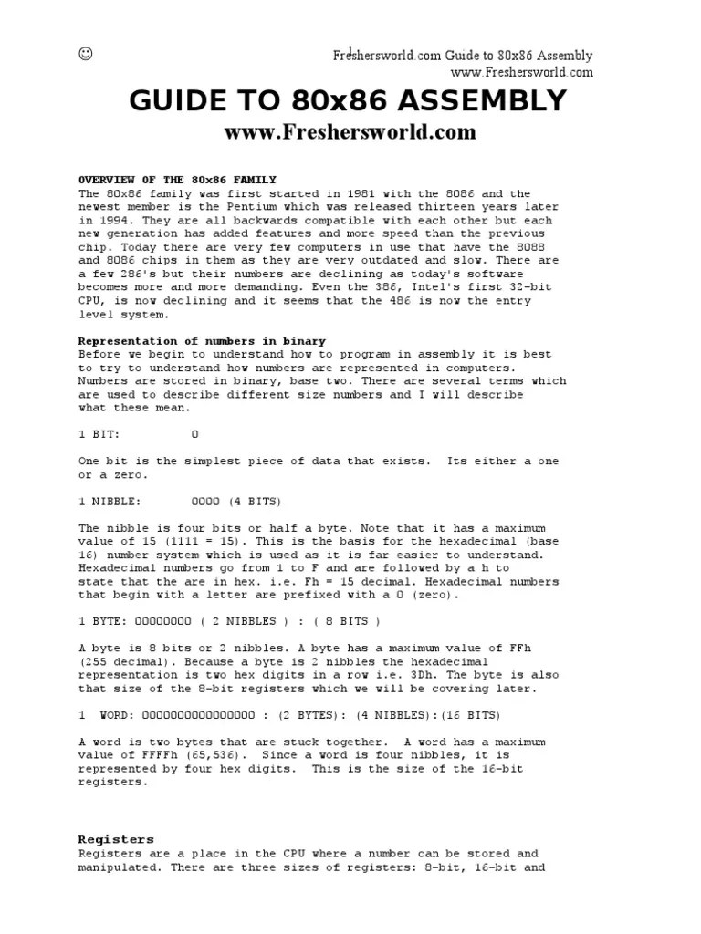 Guide To 80X86 Assembly: Overview Of The 80X86 Family | PDF | Assembly ...