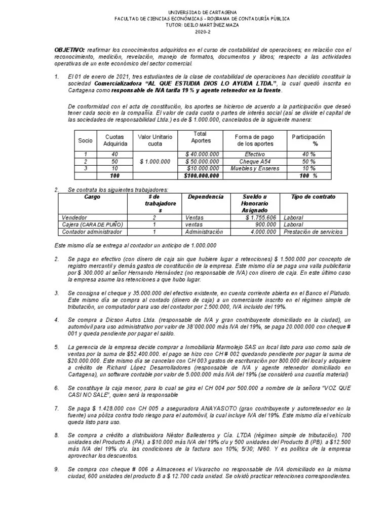 Taller De Contabilidad-2020-2 | PDF | Contabilidad | Cheque