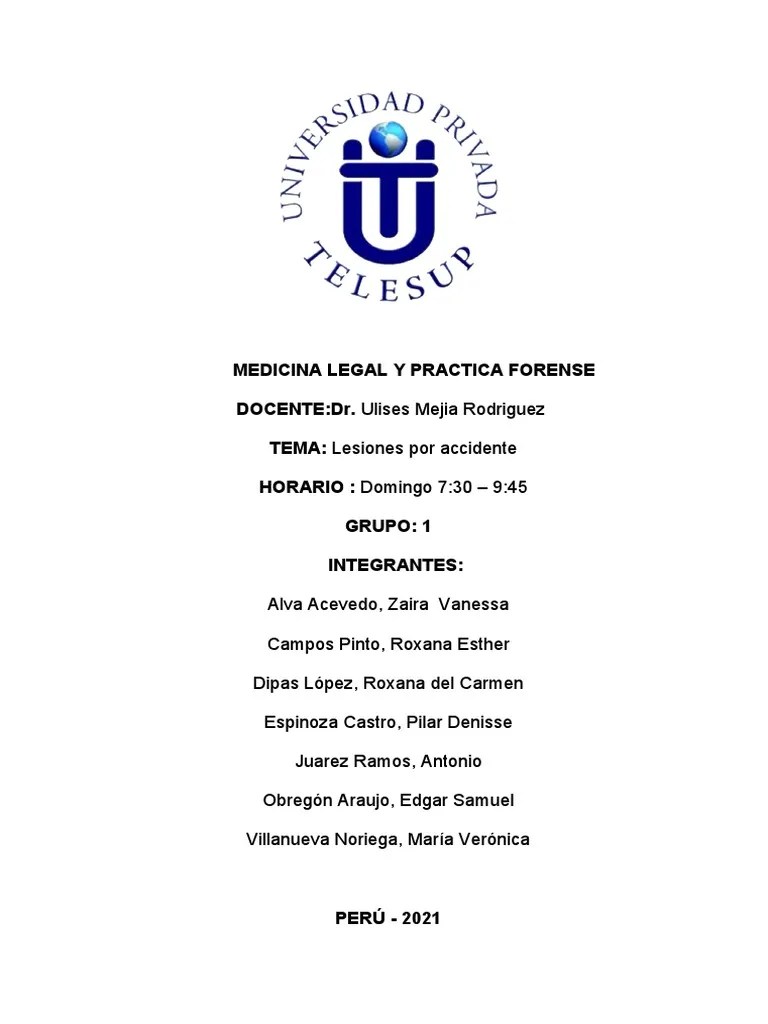 Trabajo De Lesiones Por Accidente De Transito, Medicina Legal Y Practica Forense | PDF | Lesión ...