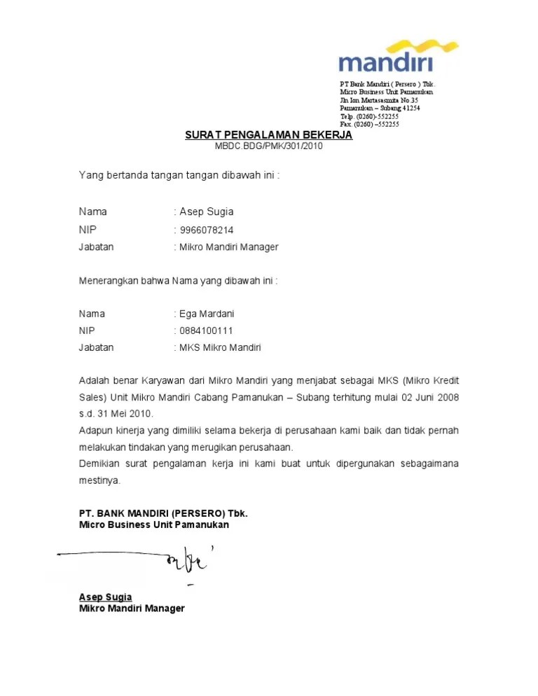Format baru contoh surat pengalaman kerja dari perusahaan swasta. Surat Pengalaman Bekerja Pdf