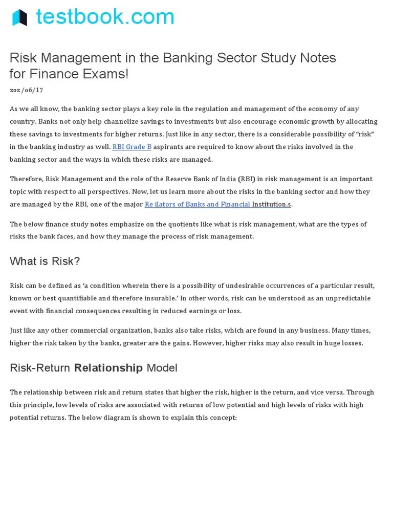 Risk Management In Banking Sector | PDF
