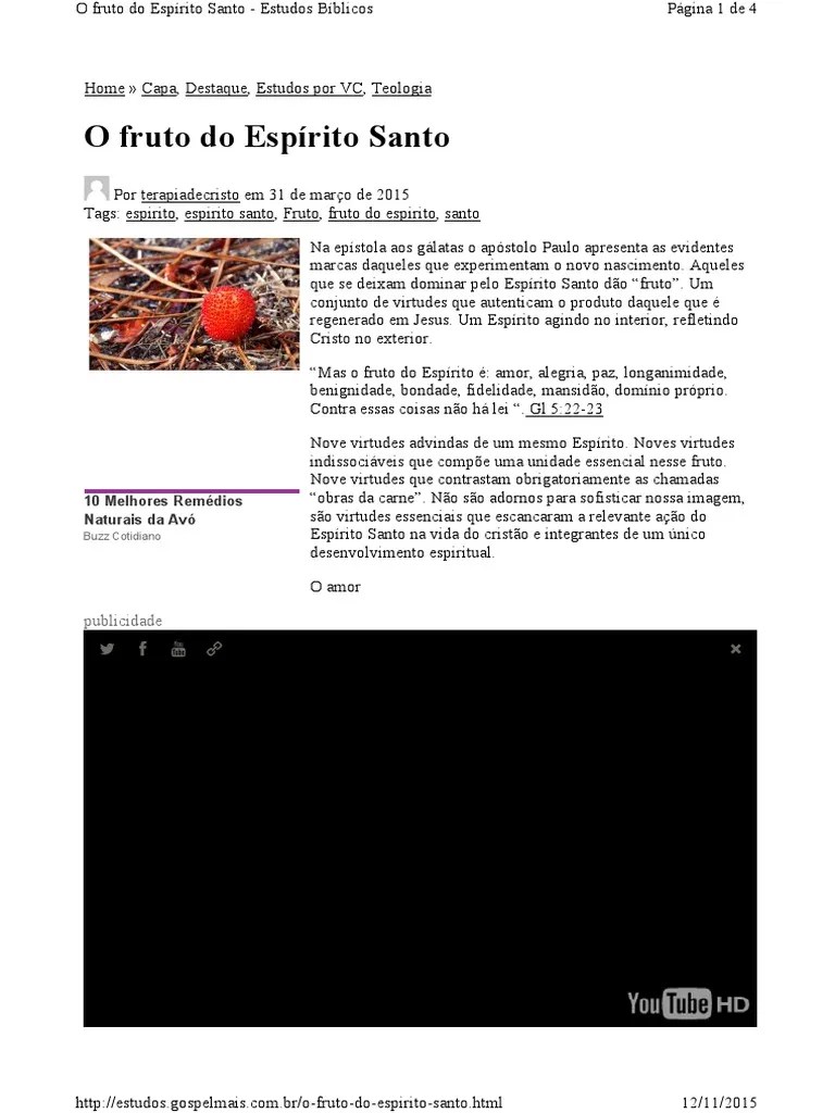 O Fruto Do Espirito Santo | PDF | Amor | Espírito Santo (religião)
