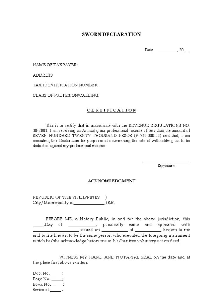 Sworn Affidavit Template