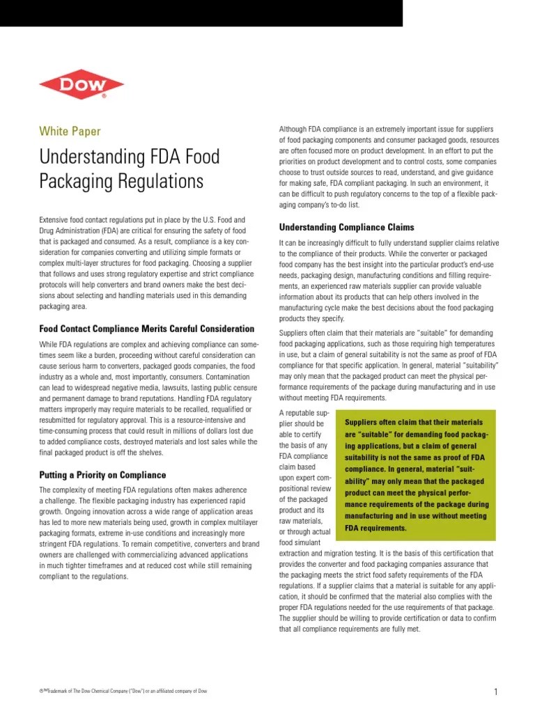 Understanding FDA Regulations On Packaging | PDF | Packaging And Labeling | Food And Drug ...
