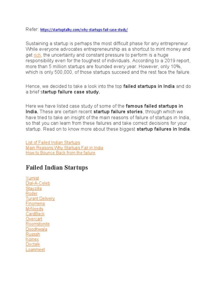 Failed Indian Startups | PDF | Startup Company | Small Business ...