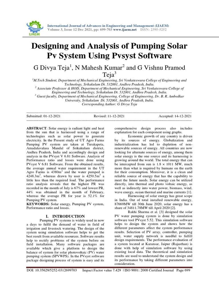 Designing And Analysis Of Pumping Solar PV System Using Pvsyst Software | PDF | Photovoltaic ...