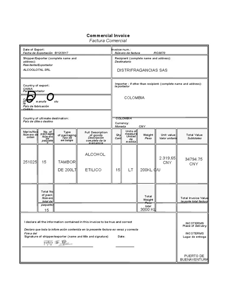Ejemplo Factura Comercial Internacional | PDF | Transporte De Mercancías | Comercio