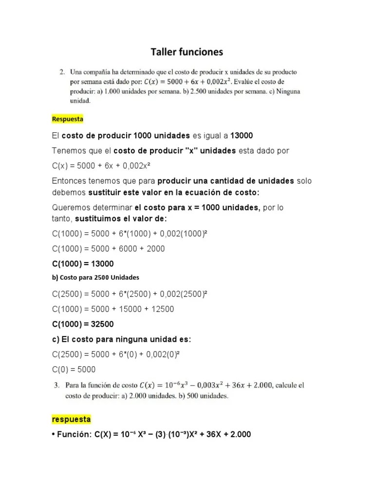 Taller Funciones | PDF | Matemáticas