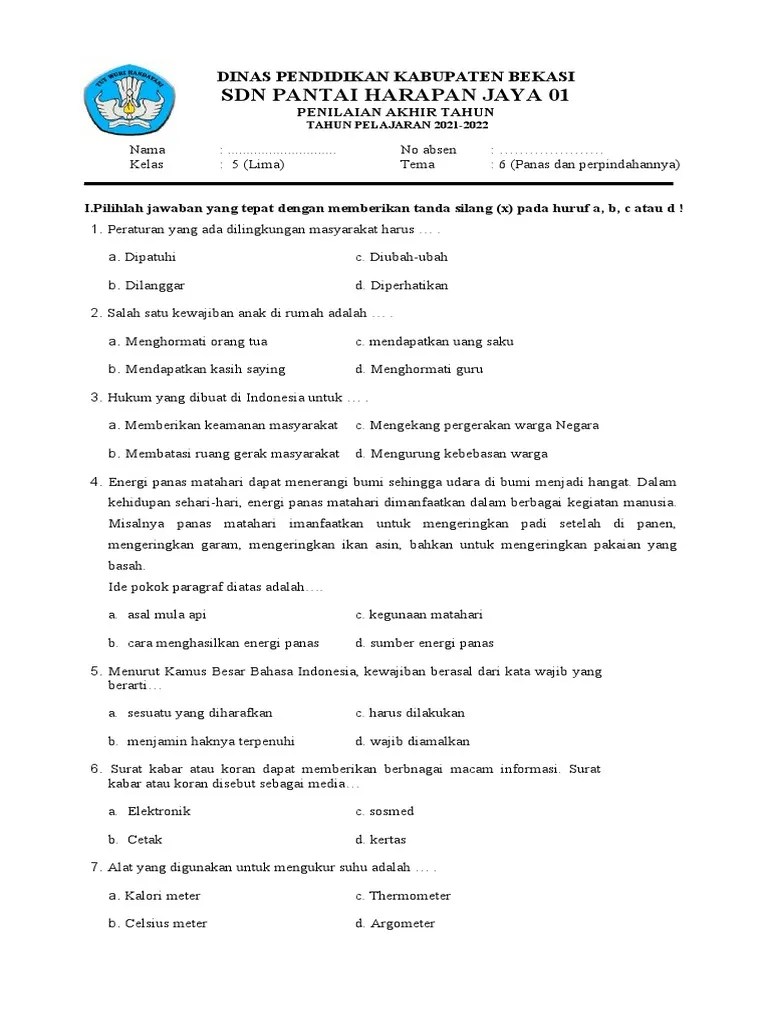 Soal Pat Kelas 5 Tema 6,7,8,9 | PDF