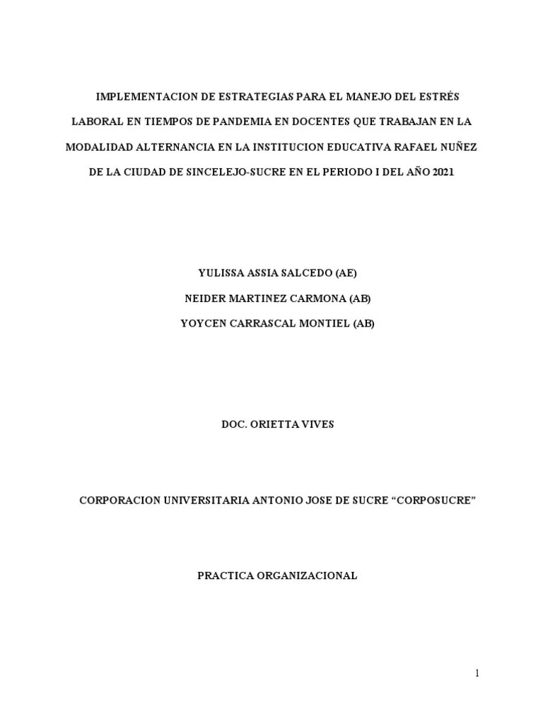 IMPLEMENTACION DE ESTRATEGIAS PARA EL MANEJO DEL ESTRÉS LABORAL EN TIEMPOS DE PANDEMIA EN ...