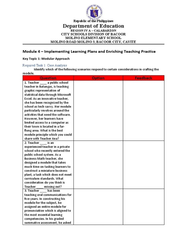 Department Of Education: Module 4 - Implementing Learning Plans And ...