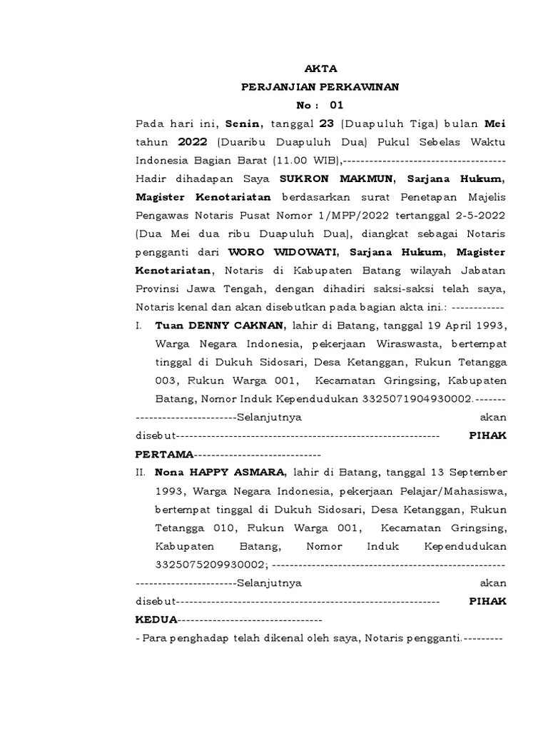 Akta Perjanjian Perkawinan | PDF