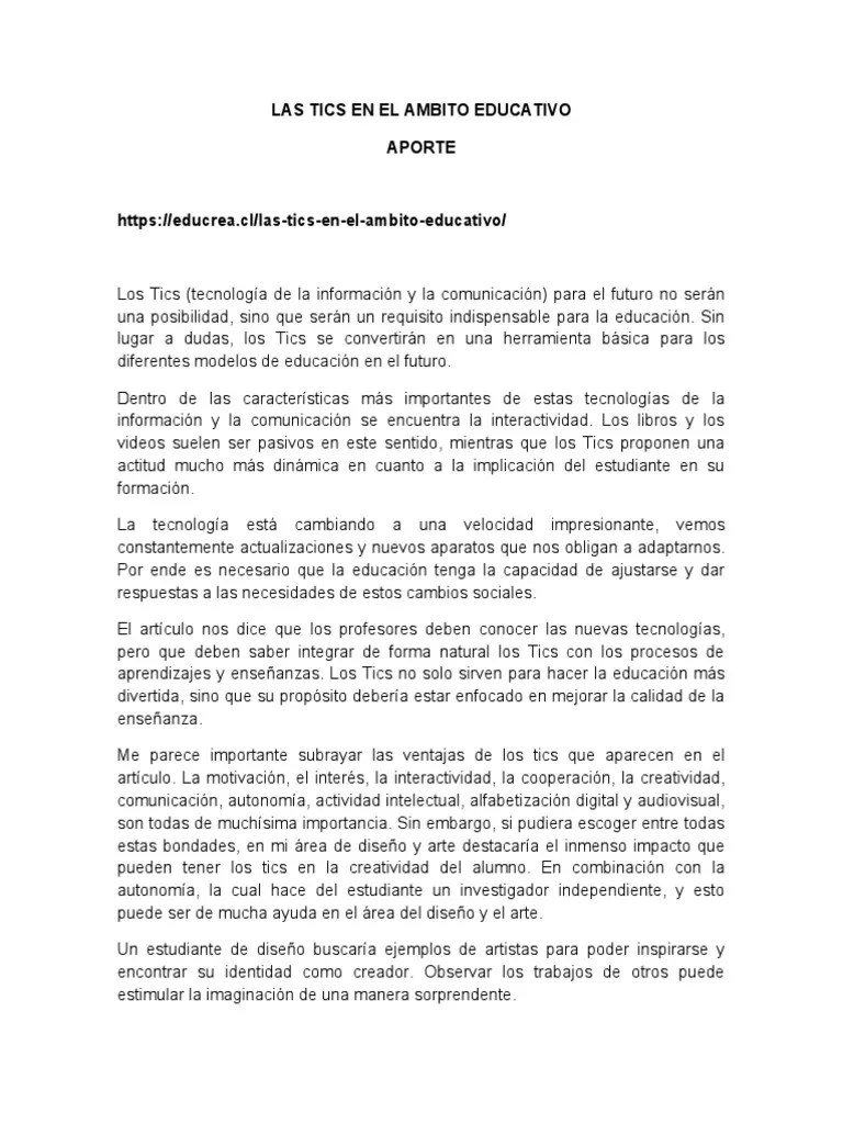 Las Tics En El Ambito Educativo | PDF | Tecnología De Información Y Comunicaciones | Creatividad