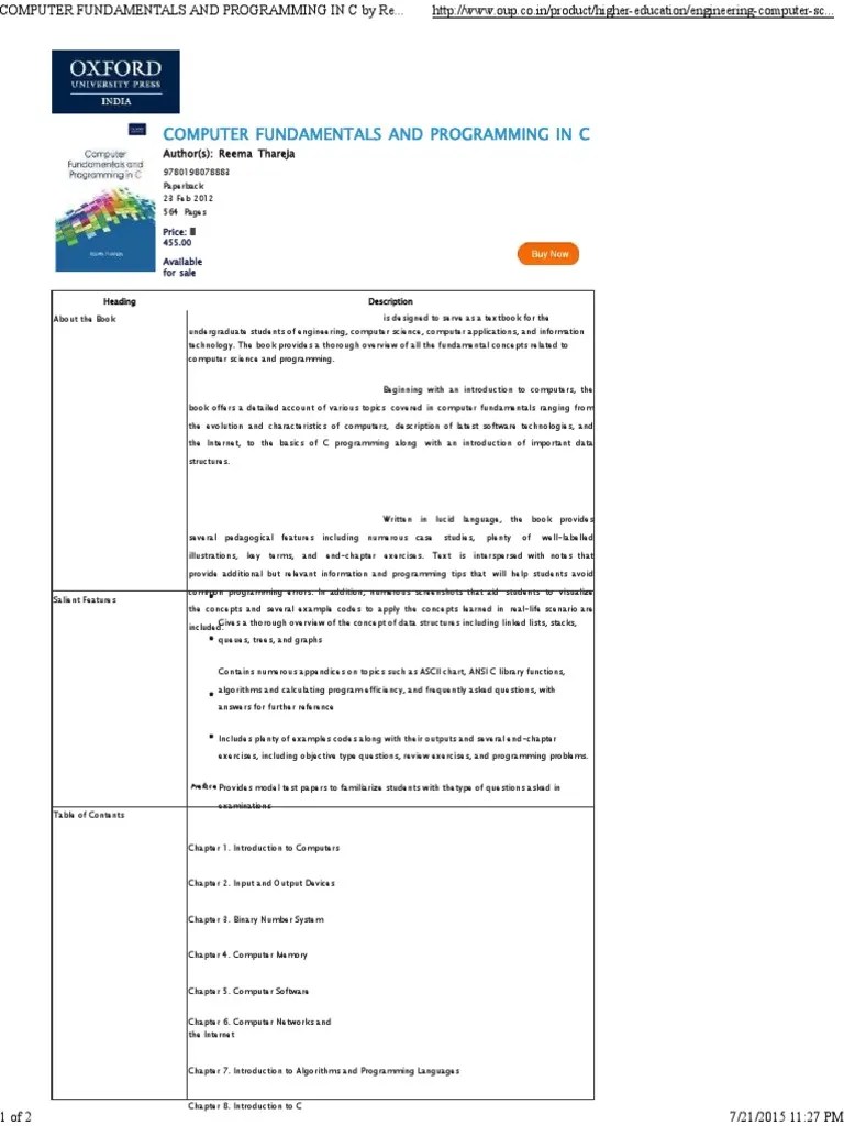 PDF Computer Fundamentals And Programming In C By Reema Thareja | PDF ...