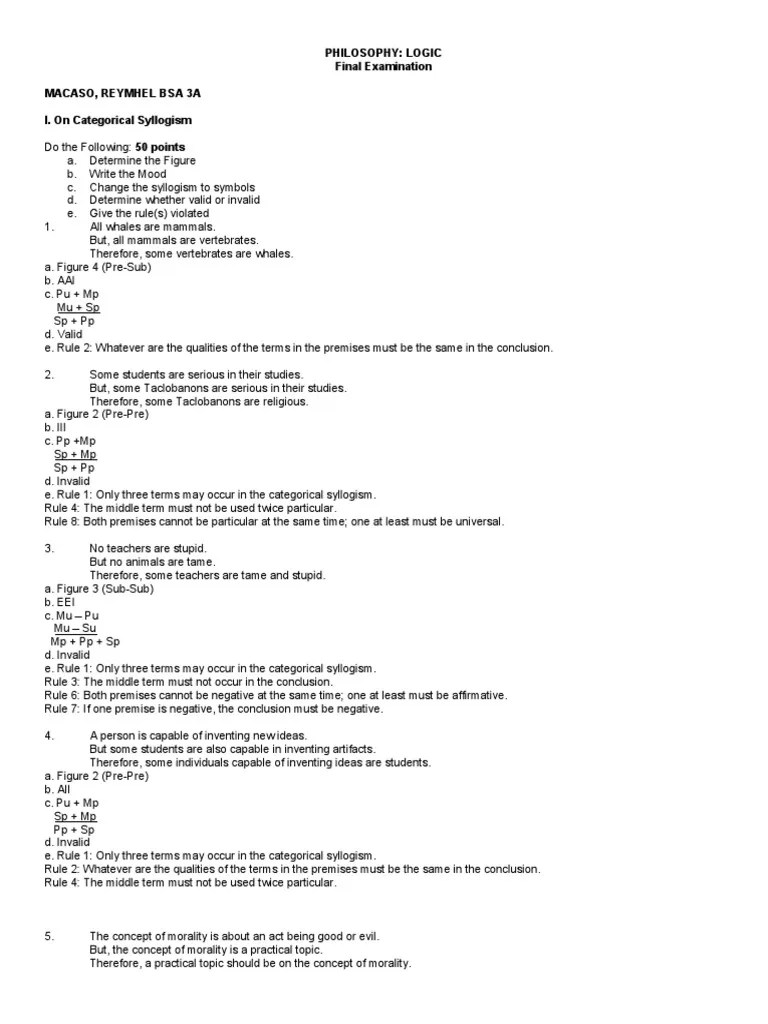 Logic Final Exam Pdf