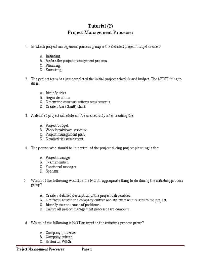 Project Management Processes - Questions | PDF | Project Management | Evaluation