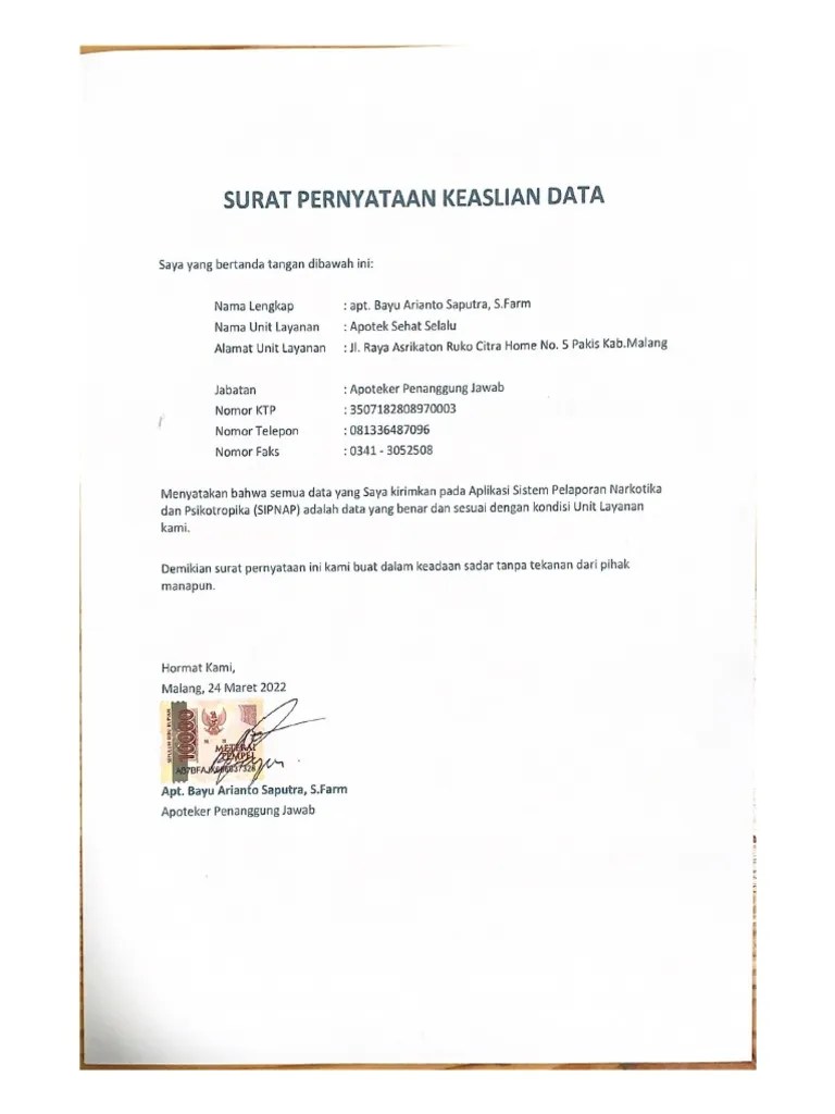 Surat Pernyataan Sipnap | PDF