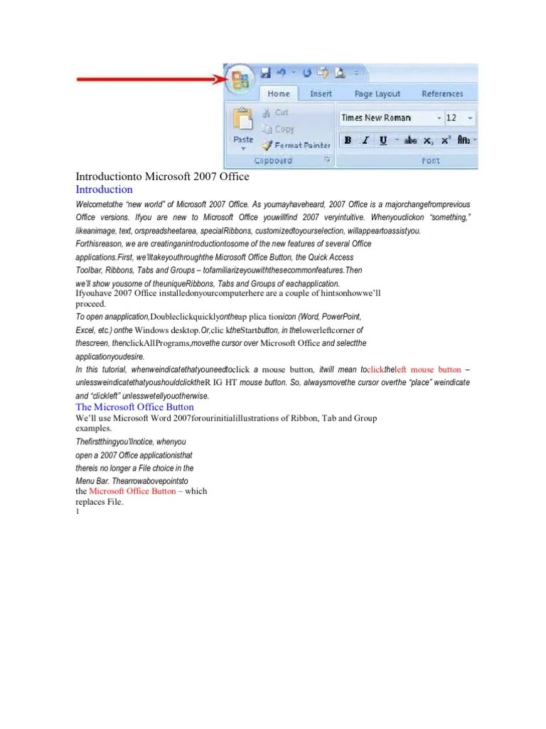 Introduction To Microsoft 2007 Office | PDF