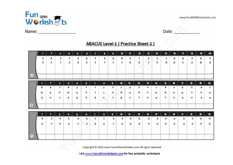 ABACUS Level 1 Practice Sheet 1 | PDF