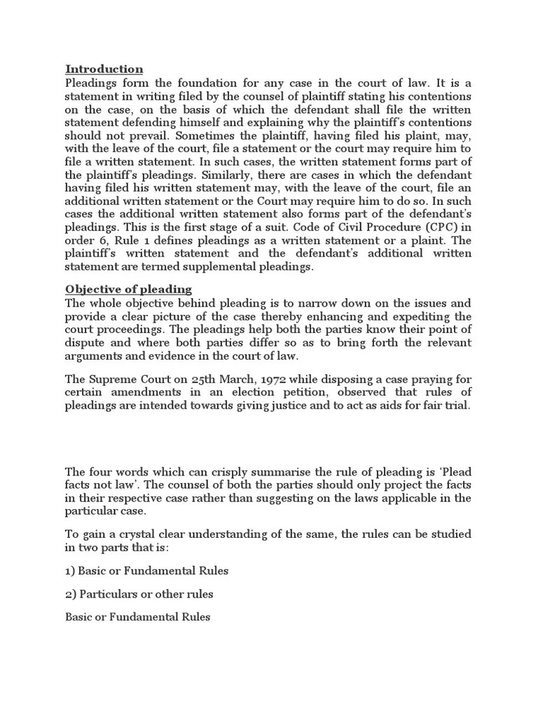 Basic Or Fundamental Rules | PDF | Pleading | Lawsuit