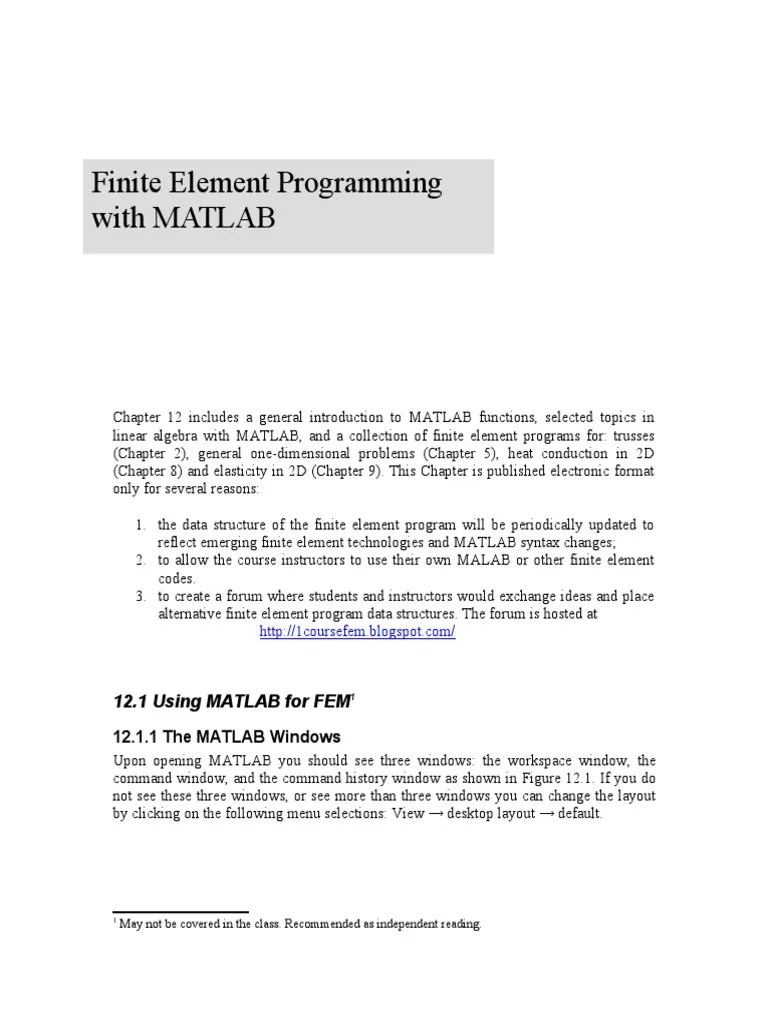 Finite Element Programming With MATLAB: 12.1 Using MATLAB For FEM | PDF ...