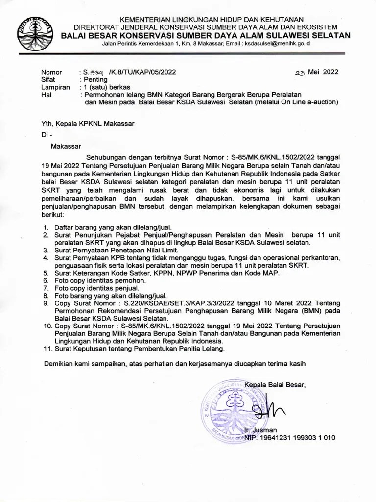 1 Surat Permohonan Lelang | PDF
