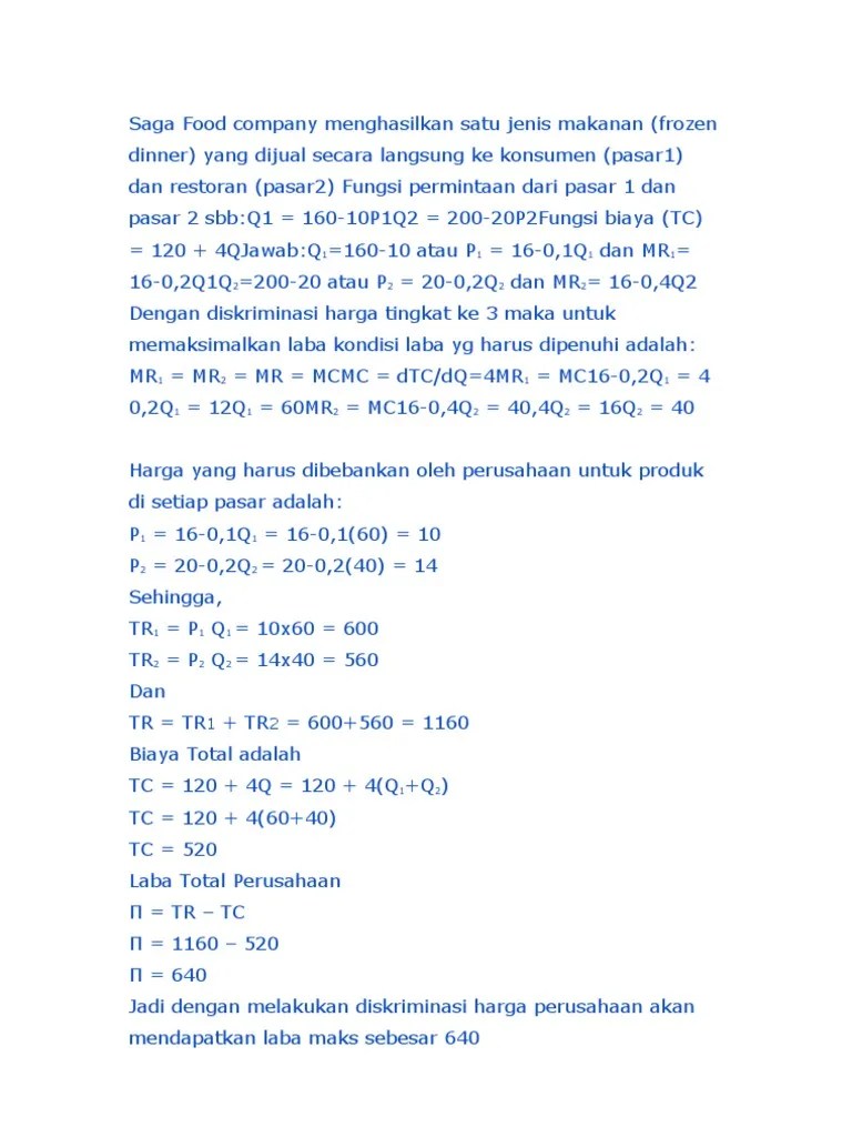 Contoh Soal Ekman Diskriminasi Harga | PDF