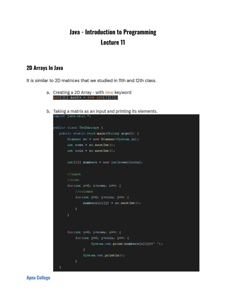 Java - Introduction To Programming: 2D Arrays In Java | Download Free ...