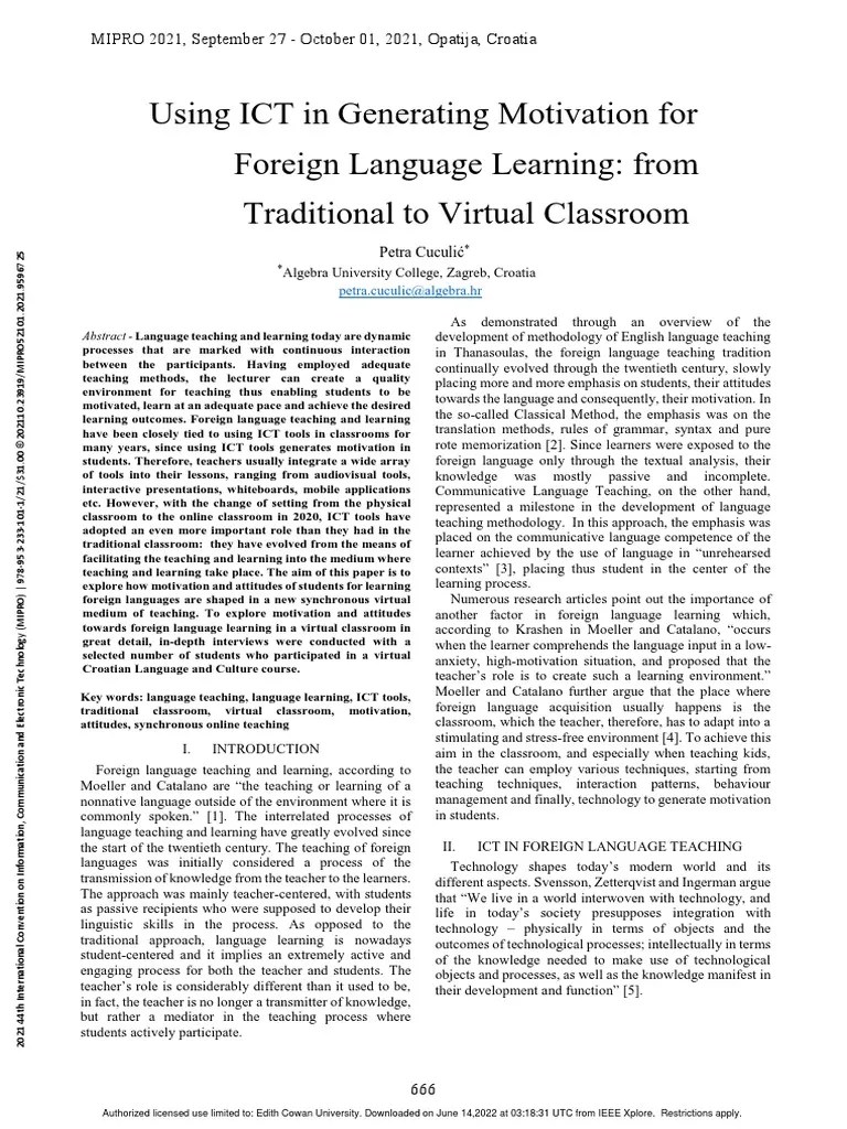 Using ICT In Generating Motivation For Foreign Language Learning From Traditional To Virtual ...