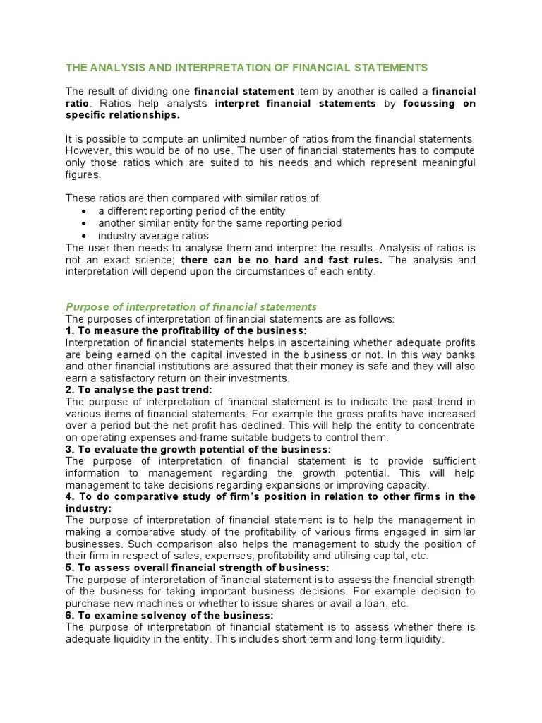 The Analysis And Interpretation Of Financial Statements | PDF ...