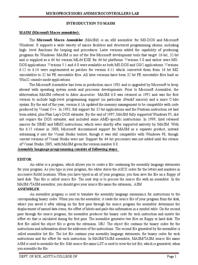 MPMC Lab Manual | PDF | Assembly Language | Software Engineering
