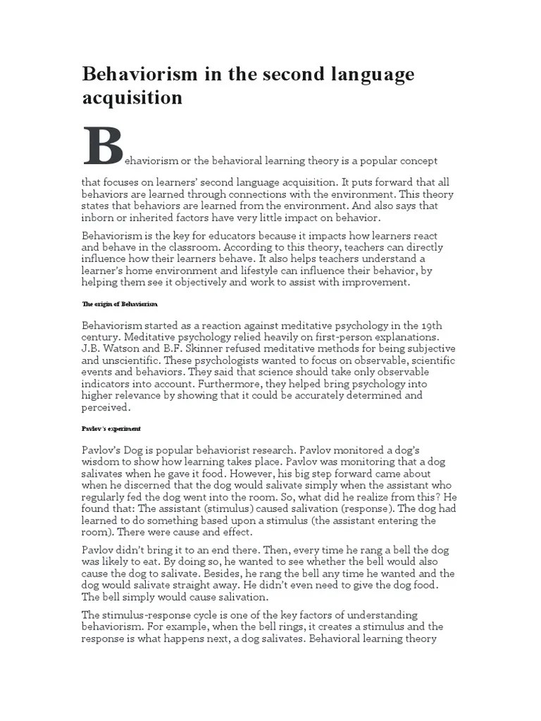 Behaviorism In The Second Language Acquisition | PDF | Behaviorism | Learning