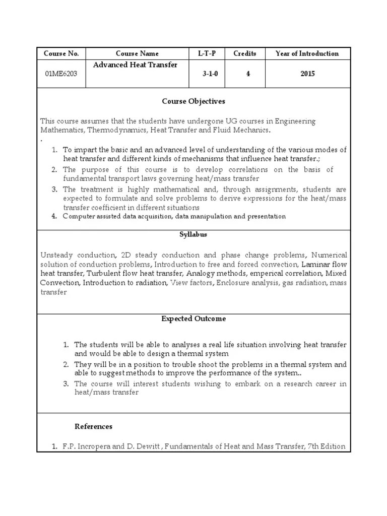 Advanced Heat Transfer - Syllabus | Download Free PDF | Heat Transfer ...