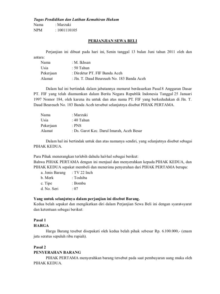 Dalam hal ini bertindak sebagai direktur utama dari dan selaku demikian untuk dan atas nama pt. Contoh Surat Sewa Beli Barang Elektronik Pdf