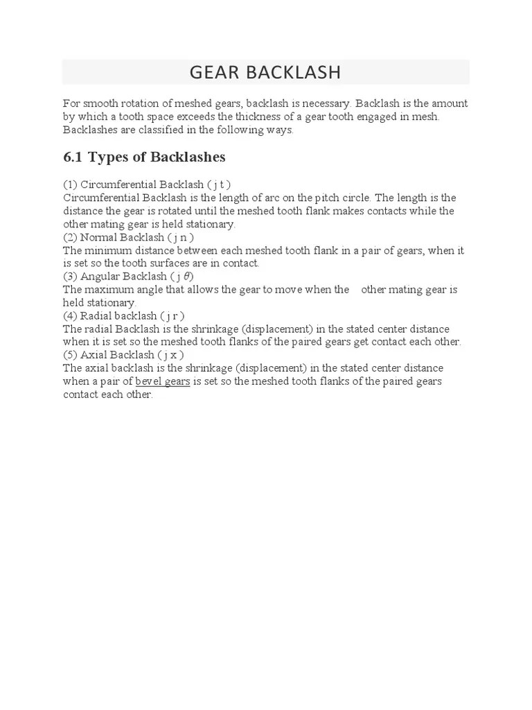 Gear Backlash: 6.1 Types Of Backlashes | PDF | Gear | Mechanical Engineering