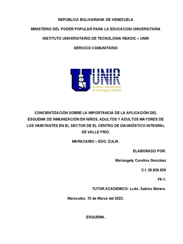 Proyecto Esquema INMUNIZACIÓN De Vacunas. Maracaibo Edo Zulia | PDF | Vacunas | Vacunación