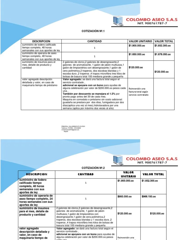 Cotizacion Servicio De Aseo Y Todero | PDF | Derecho Contractual | Derecho Civil (sistema Legal)