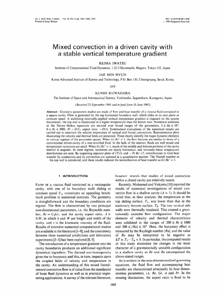 Mixed Convection In A Driven Cavity With | PDF | Heat Transfer | Fluid ...
