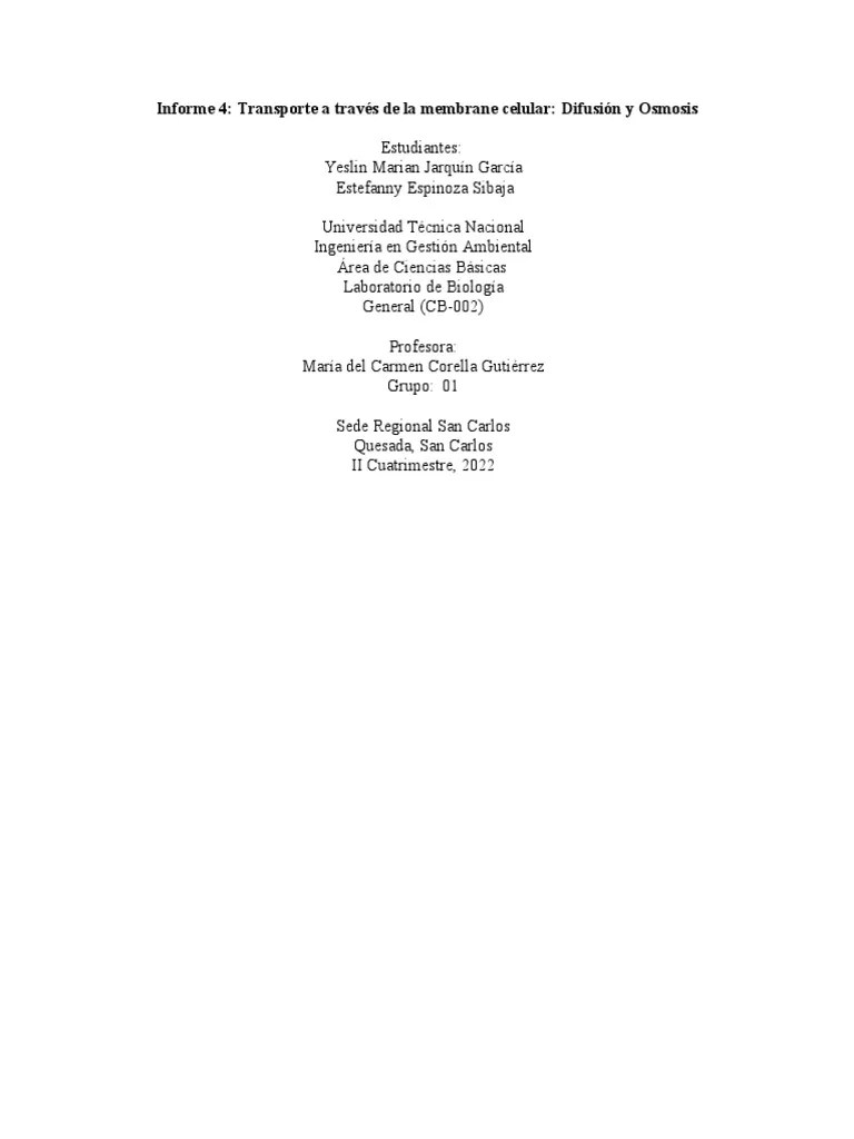 Informe Osmosis Y Membrana | PDF | Ósmosis | Concentración