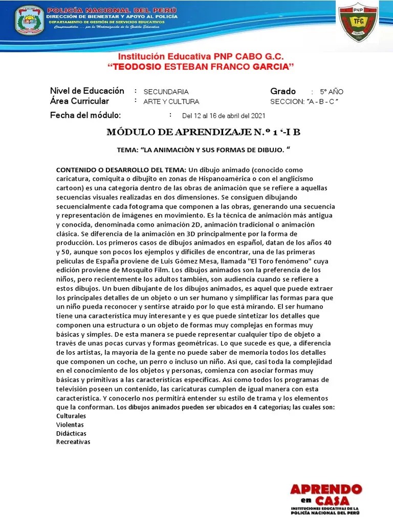 Modulo De Aprendizaje 2 - I B De 5 De Sec. Abril 2021 | PDF | Animación