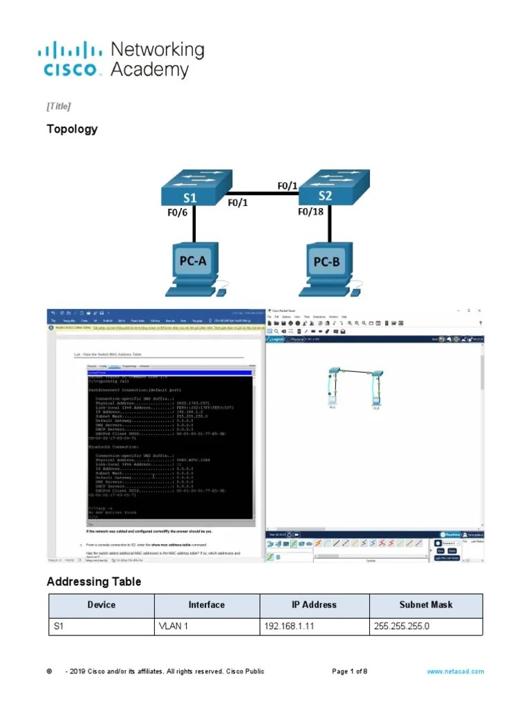 7.3.7 Lab 4 - View The Switch MAC Address Table | PDF | Network Switch | Computer Network
