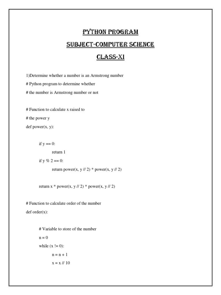 Python Program Class 11 | PDF | Numbers | Elementary Mathematics