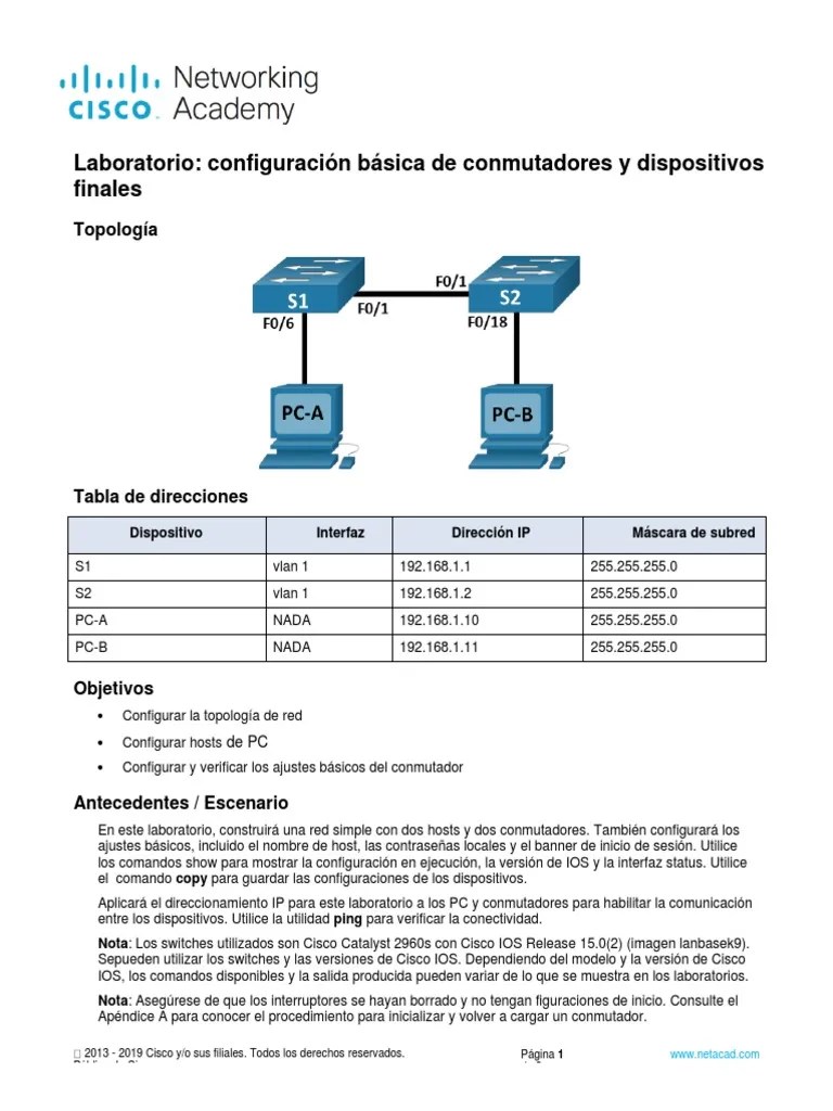 2.9.2-Lab - Basic-Switch-And-End-Device-Configuration - Es-XL Listo ...