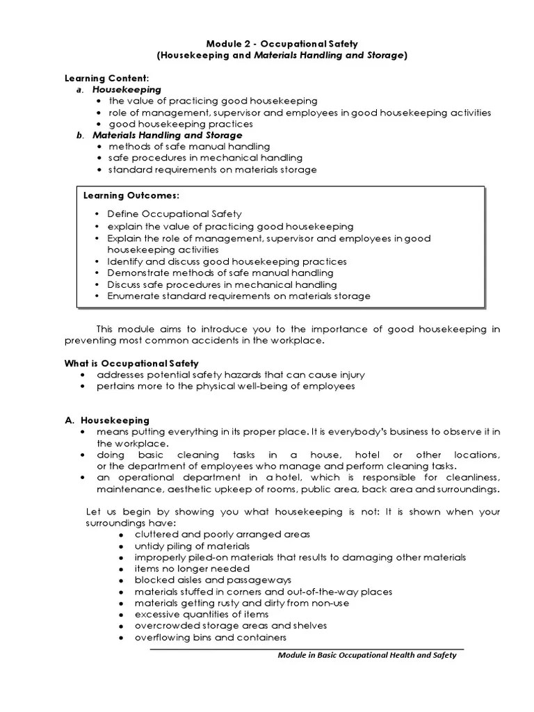 Module 2 Occupational Safety | PDF | Rope | Housekeeping