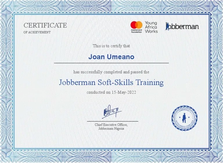 Jobberman Soft Skill Certificate 6232812 | PDF