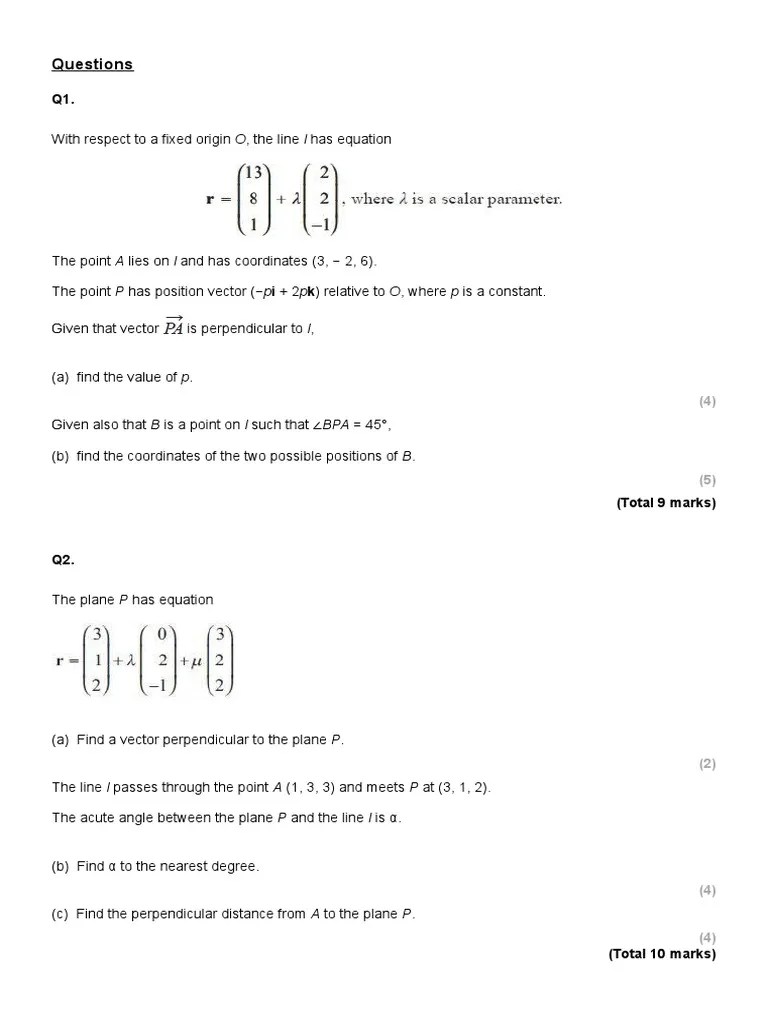 2) A Level Further Maths Further Vectors QP | PDF | Line (Geometry) | Plane (Geometry)