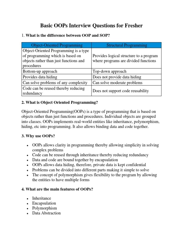 Basic Oops Interview Questions For Fresher: 2. What Is Object Oriented ...